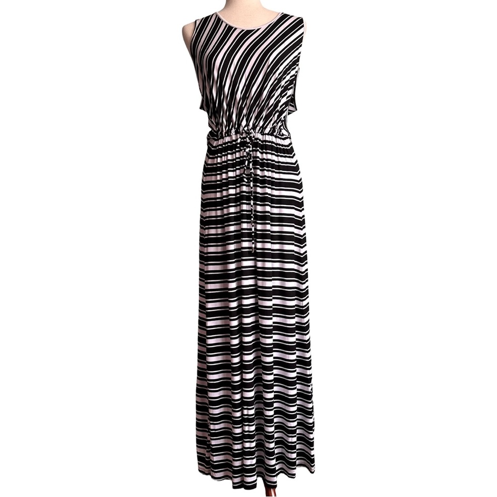 Liz Claiborne Women’s Black White Striped Maxi Dress XL EUC Resortwear‎ Vacation